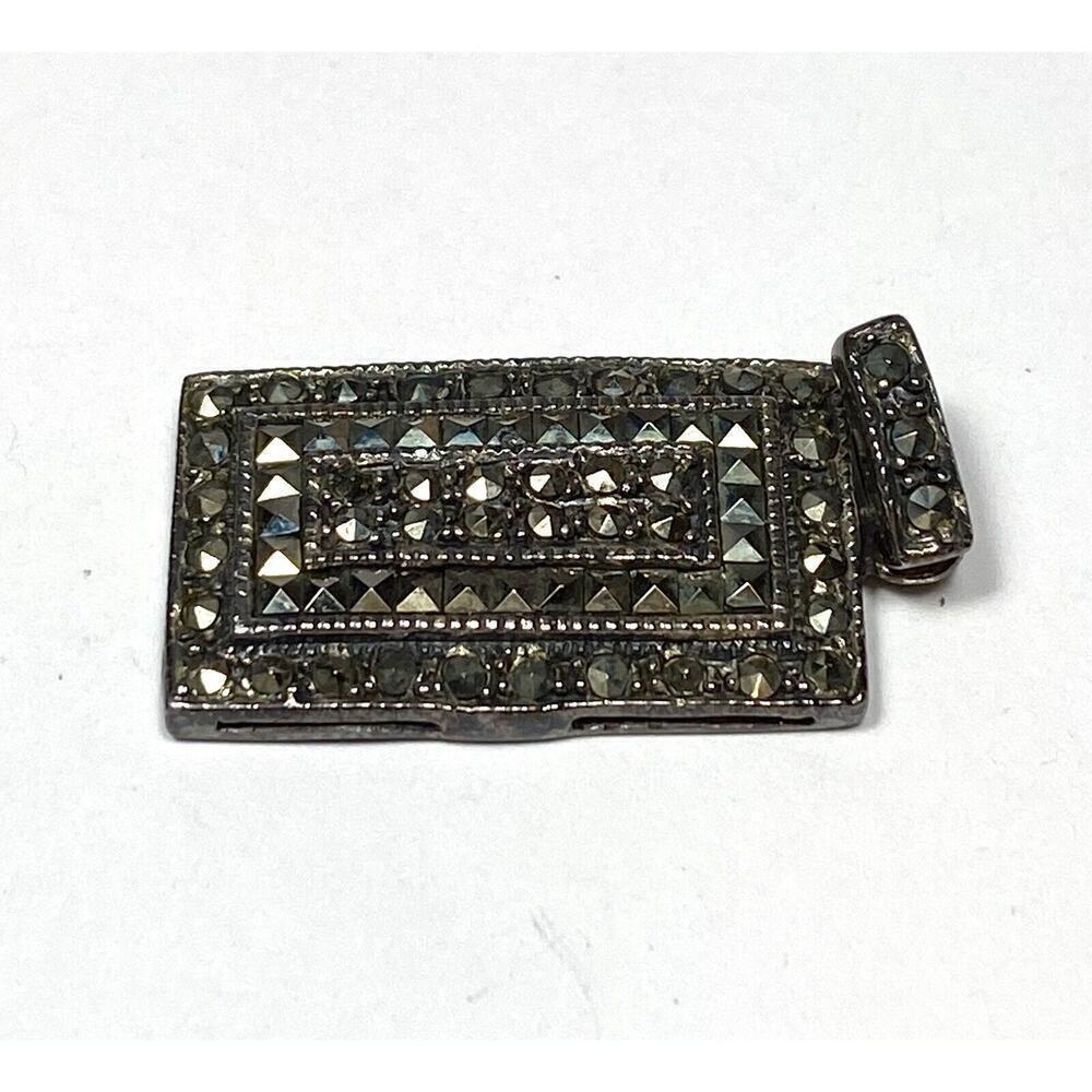 925 Sterling Silver Pendant Rectangular Marcasite… - image 5